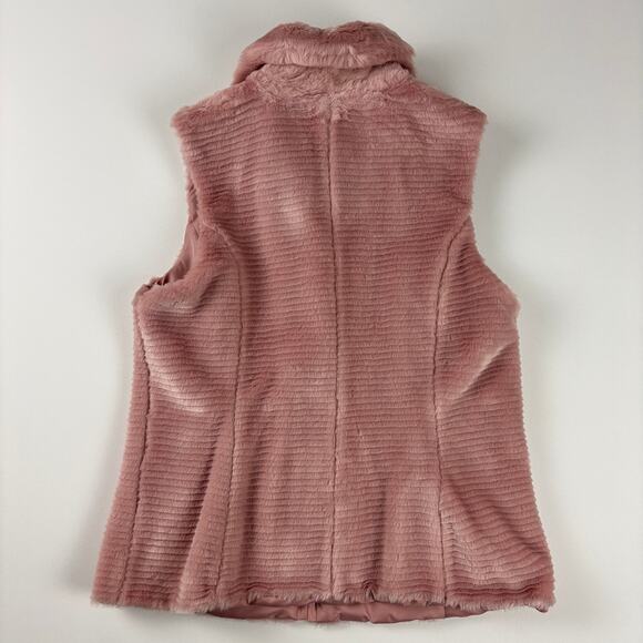 Liz Claiborne Blush Pink Ribbed Faux Fur Full Zip Reversible Vest w/ Pockets MED - Picture 2 of 12
